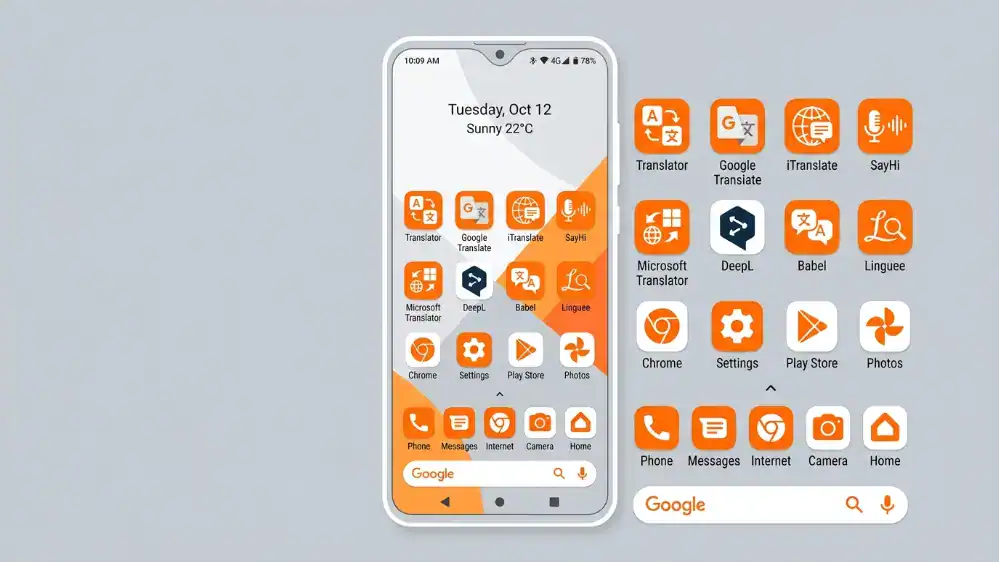 Android home screen with several translation app icons