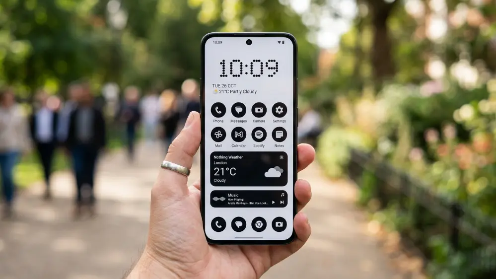 Nothing Phone 4b Review: Is Nothing's Cheapest Phone Worth It? 6 Nothing Phone 4b home screen showing Nothing OS interface