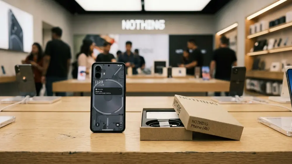 Nothing Phone 4b Review: Is Nothing's Cheapest Phone Worth It? 4 Nothing Phone 4b retail packaging on a store counter