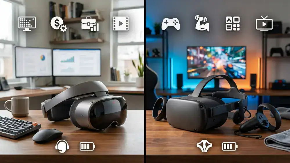 Apple Vision Pro vs Meta Quest 3: Which One Should You Buy? 3 Apple Vision Pro and Meta Quest 3 feature comparison for gaming, display, apps, comfort, and battery life