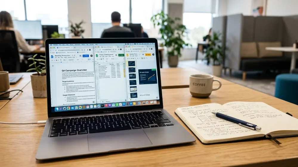 ChatGPT Work Explained: What Can OpenAI's New Business Tool Actually Do? 8 ChatGPT Work agent generating documents and spreadsheets on laptop screen