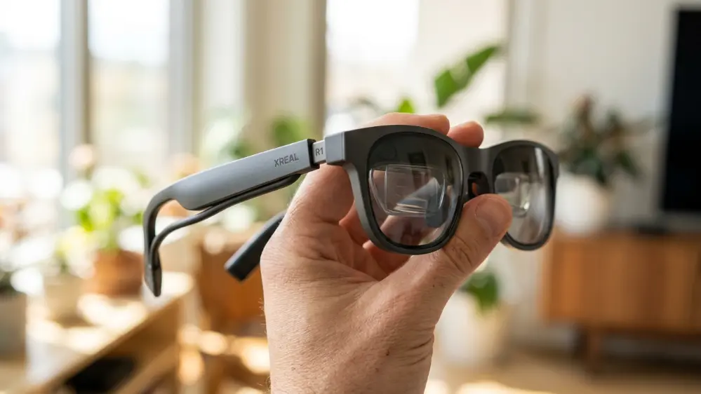 Close-up of XREAL R1 AR glasses lens and frame design