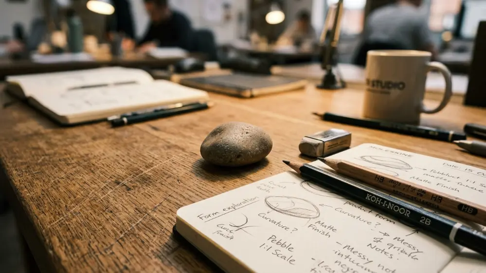 What Is OpenAI's New AI Device (the Jony Ive Project)? Everything We Know So Far 3 Concept model of OpenAI's screenless AI hardware device on a design studio desk