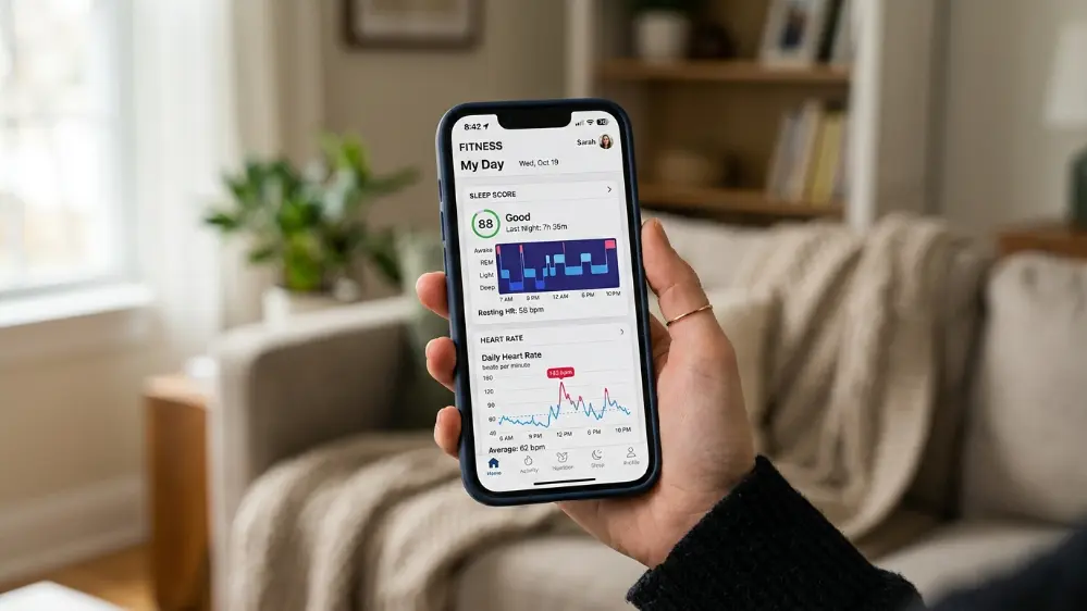 Google Health app interface showing AI coach and fitness tracking data