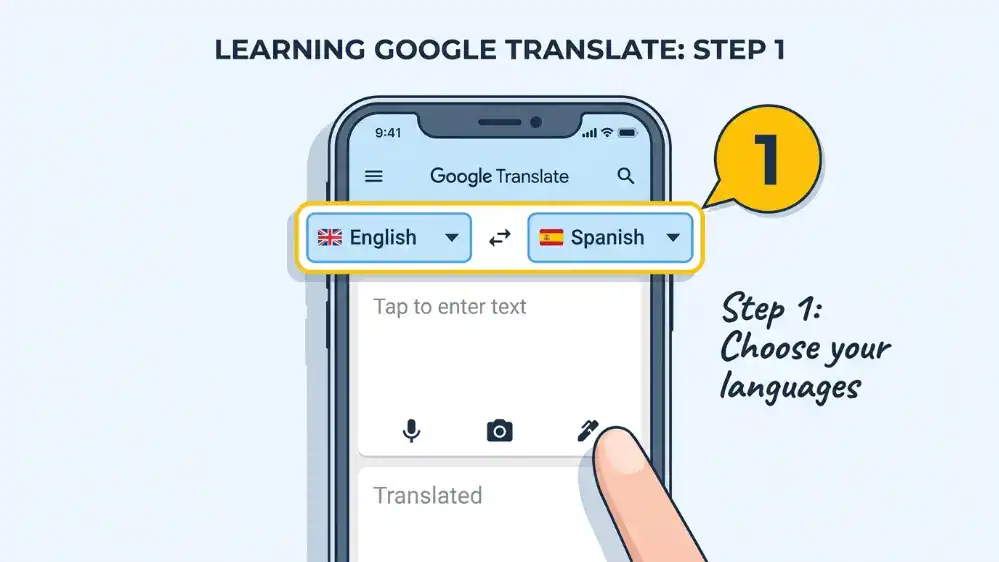 How to Use the Google Translate App (Step-by-Step) 3 Google Translate home screen with two language selection boxes