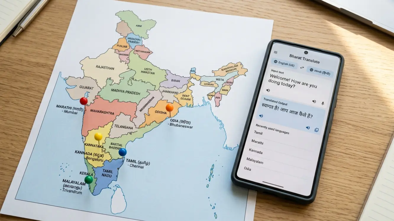 Google Translate for Other Indian Languages 5 Map of India highlighting regions for five regional languages