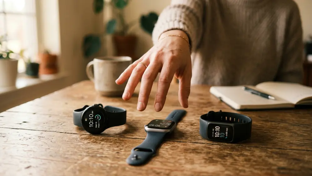 Person deciding between Fitbit Air Oura Ring and Whoop wearables