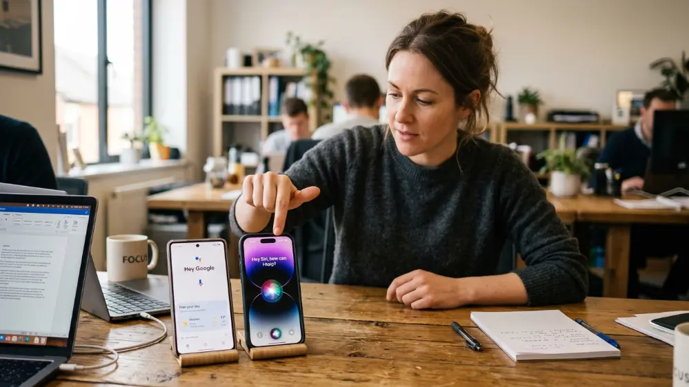 ChatGPT vs the New Siri: Which AI Assistant Actually Answers Better? 8 Person deciding between using ChatGPT and Siri AI together