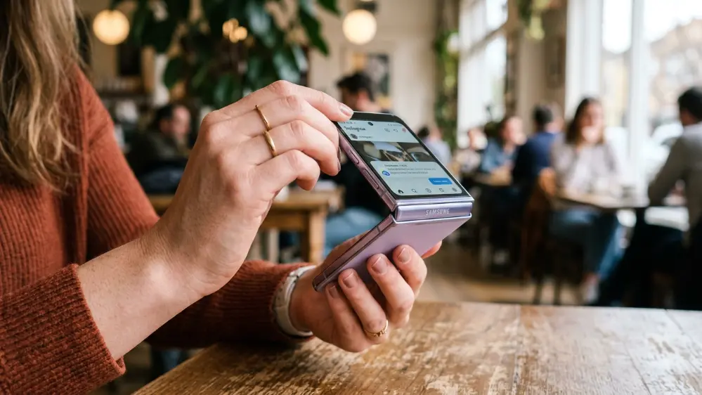 Samsung Galaxy Z Flip 8: Release Date, Rumors, and What to Expect 8 Person folding a clamshell style foldable smartphone shut