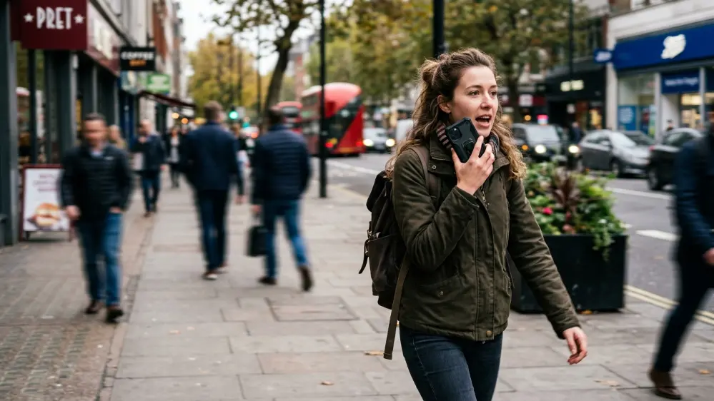 ChatGPT vs the New Siri: Which AI Assistant Actually Answers Better? 6 Person using voice commands with an AI assistant while walking outdoors