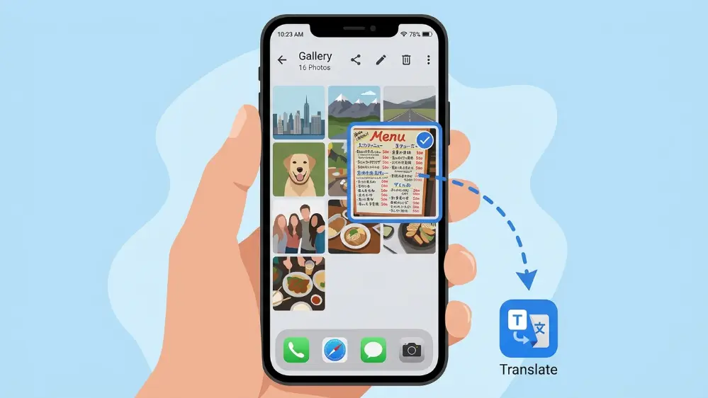 Google Translate Camera & Photo Translation: How It Works 4 Phone gallery photo selected for Google Translate photo import