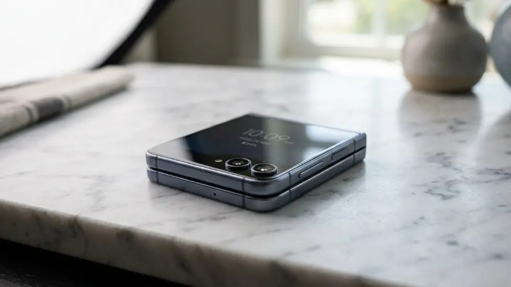 Samsung Galaxy Z Flip 8 foldable phone concept in folded position