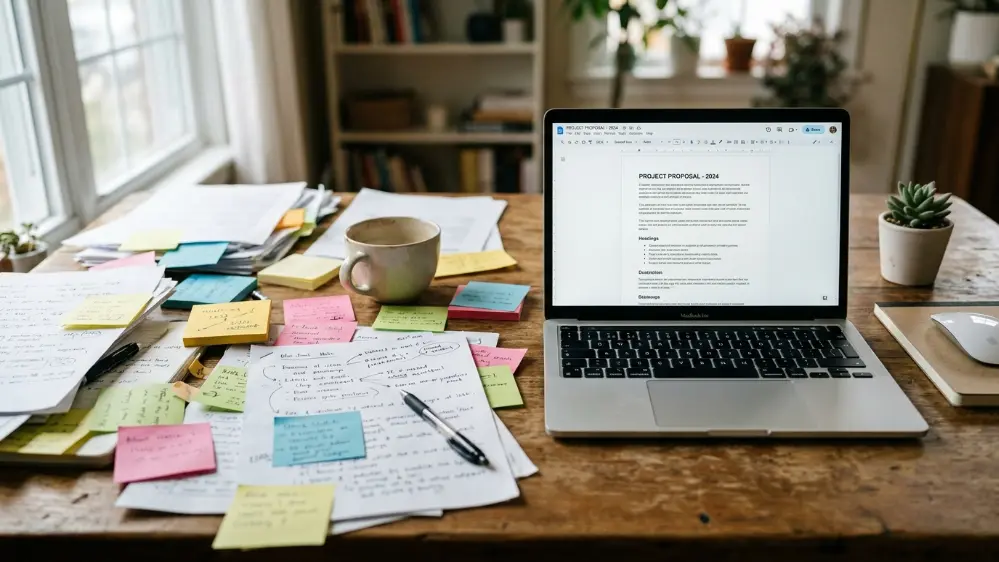 ChatGPT Work Explained: What Can OpenAI's New Business Tool Actually Do? 5 Scattered notes being transformed into a finished document by an AI agent