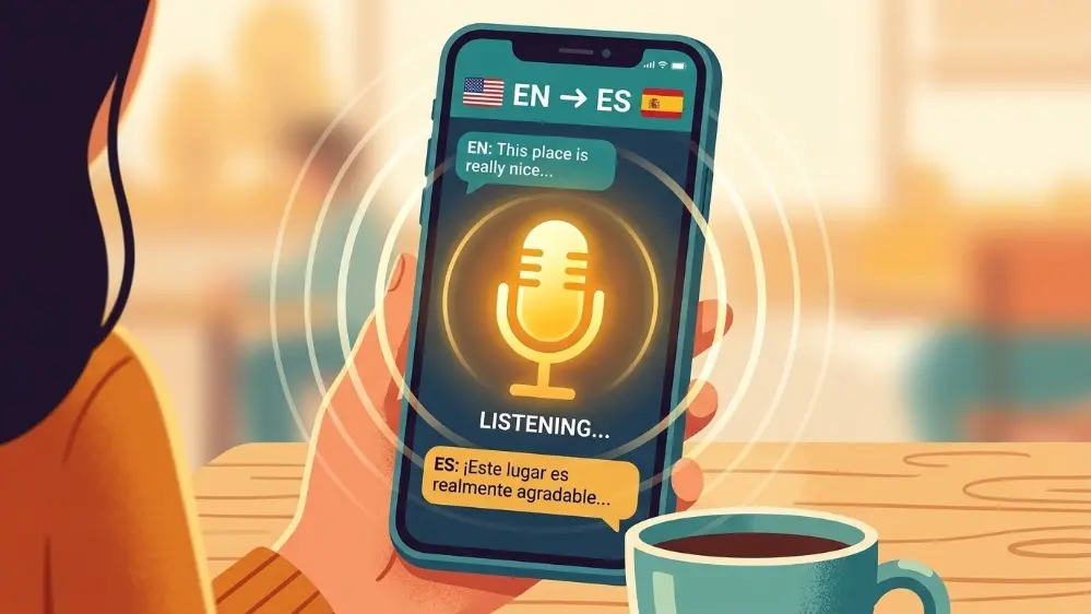 Smartphone microphone icon for Google Translate voice translation