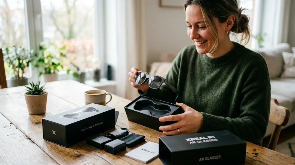 Unboxing the XREAL R1 AR glasses from its packaging