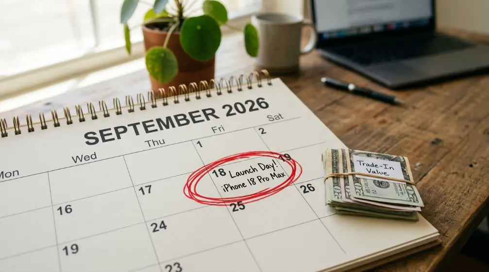 Calendar and smartphone representing timing a trade-in for maximum value