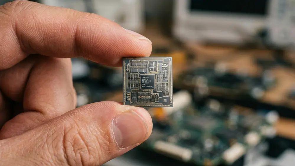 Close-up of a smartphone chip representing the rumored Tensor G6 processor