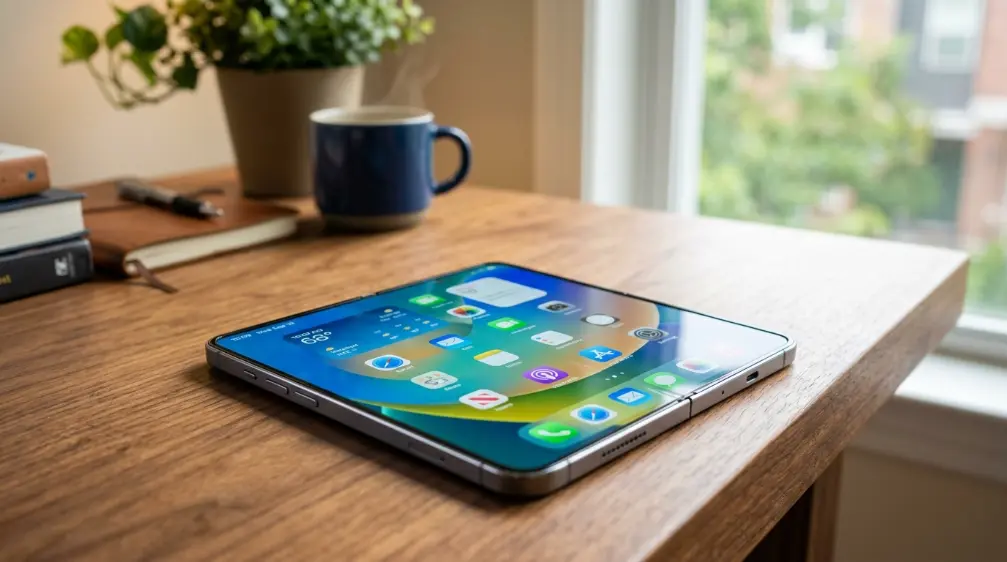 iPhone Fold Release Date, Price and Everything Leaked So Far 6 Foldable smartphone opened flat showing its large inner display