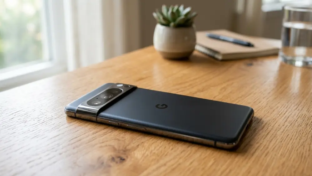 Google Pixel 11 smartphone concept resting on a desk ahead of launch
