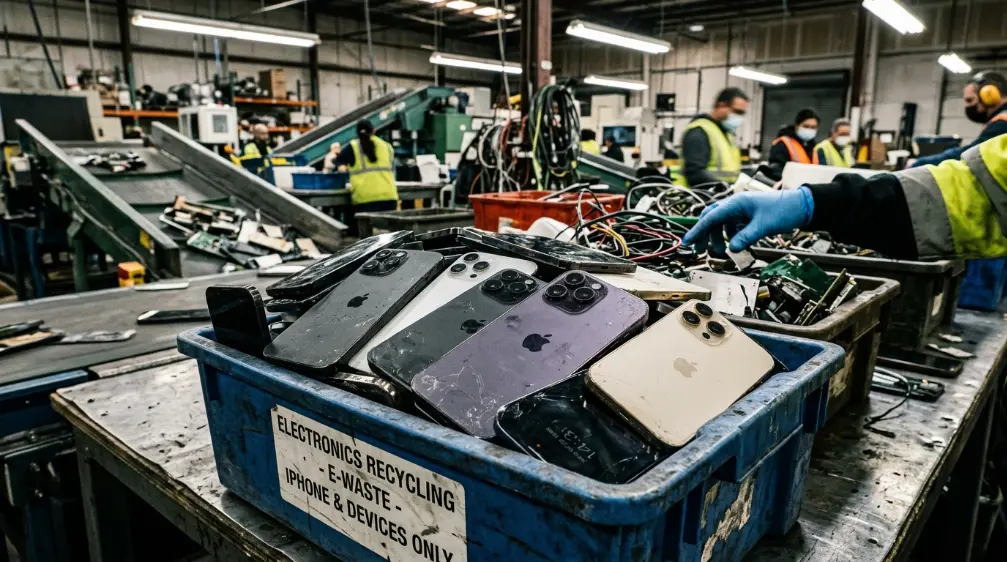 Old smartphones being sorted for responsible recycling