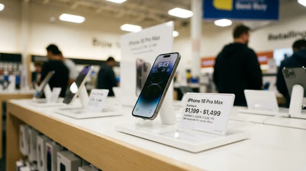 iPhone 18 Pro and Pro Max: Everything Confirmed and Leaked So Far 8 Price tag displayed next to the iPhone 18 Pro Max in store