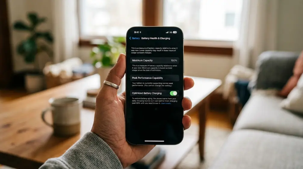 Smartphone screen showing declining battery health percentage