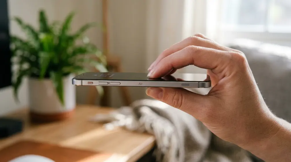 iPhone 18e and iPhone Air 2: What to Expect in Spring 2027 5 Thin profile of the iPhone Air 2 concept phone held between fingers