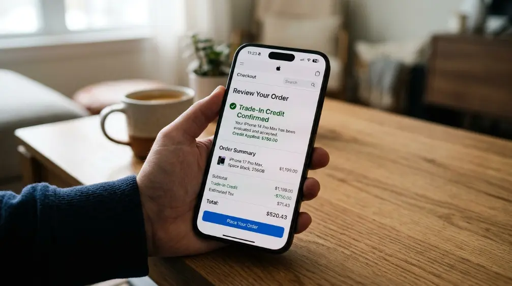 Trade-in credit confirmation shown on a smartphone checkout screen