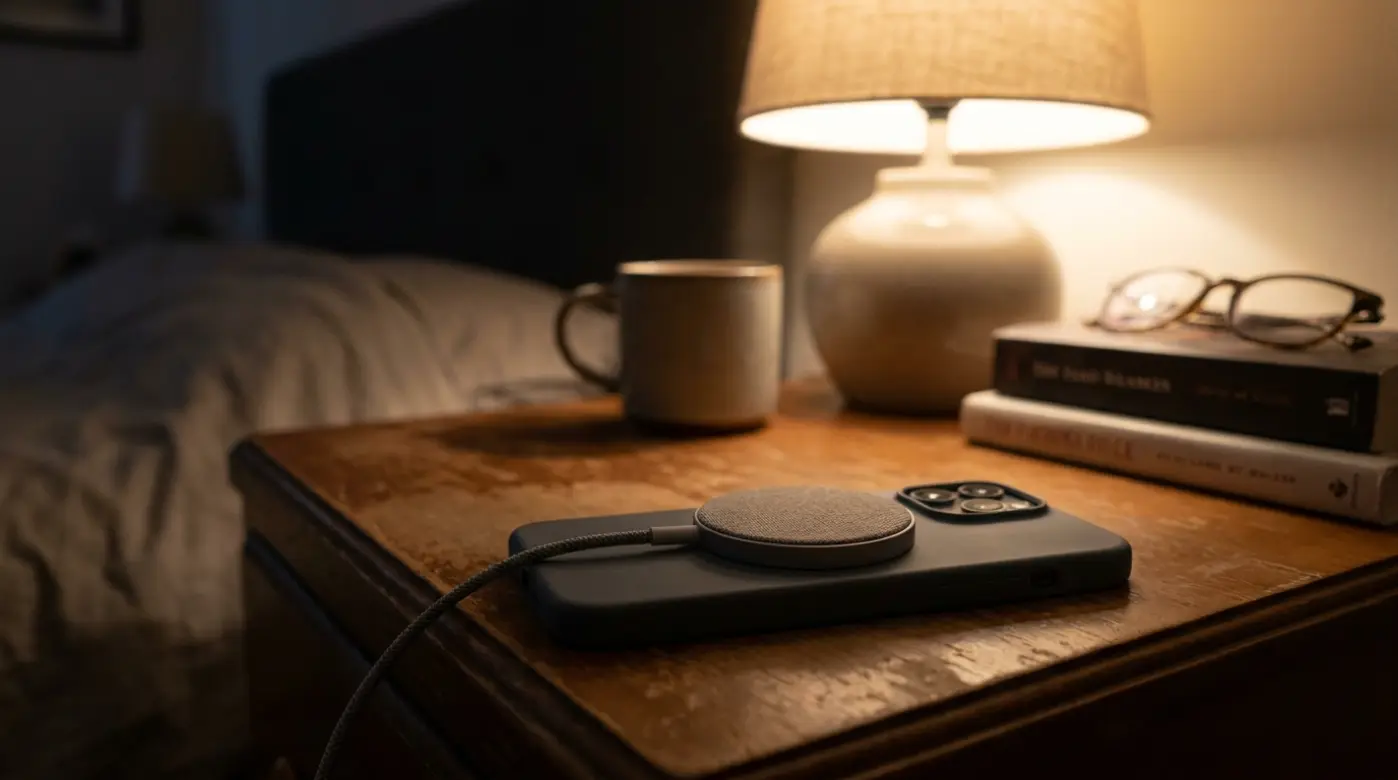 Wireless charger attached to the back of an iPhone 18 Pro Max case